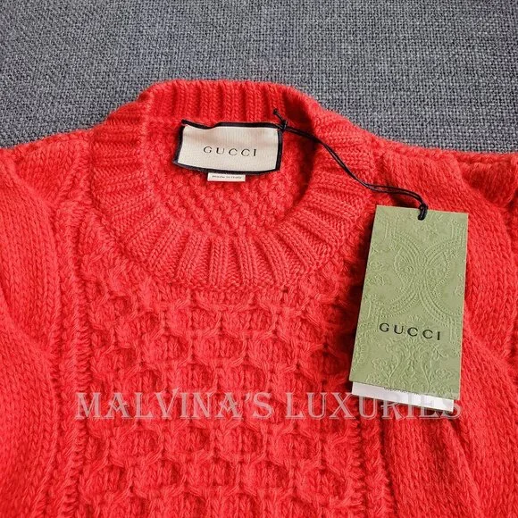 GUCCI SWEATER CABLE KNIT RED WOOL DETACHABLE SLEEVES JUMPER sz M - Picture 12 of 15